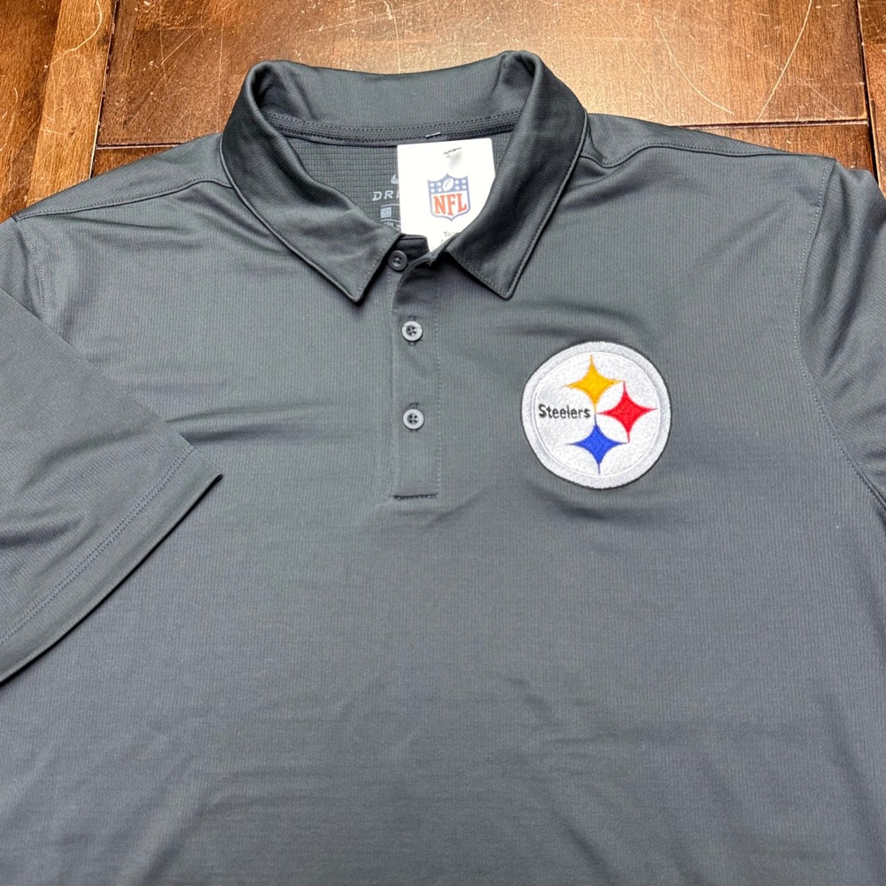 New Nike Pittsburgh Steelers Polo Mens L Grey Dri-Fit Sideline Embroidered NFL